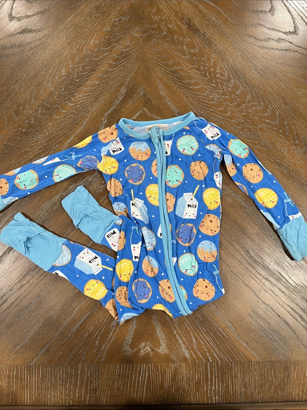 LITTLE SLEEPIES Blue Cookies & Milk Print Zippered One-Piece Pajamas